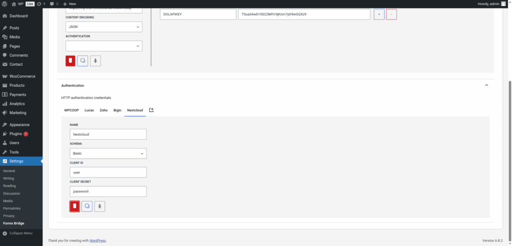 Screenshot with an example of a Basic credential registry.
