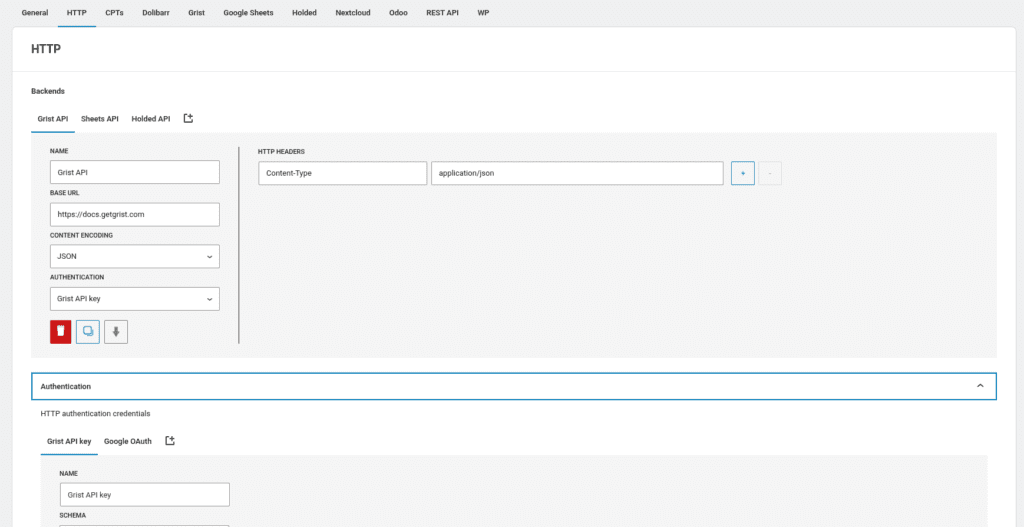 Backend settings screenshot with two registered backends, ntfy and Odoo