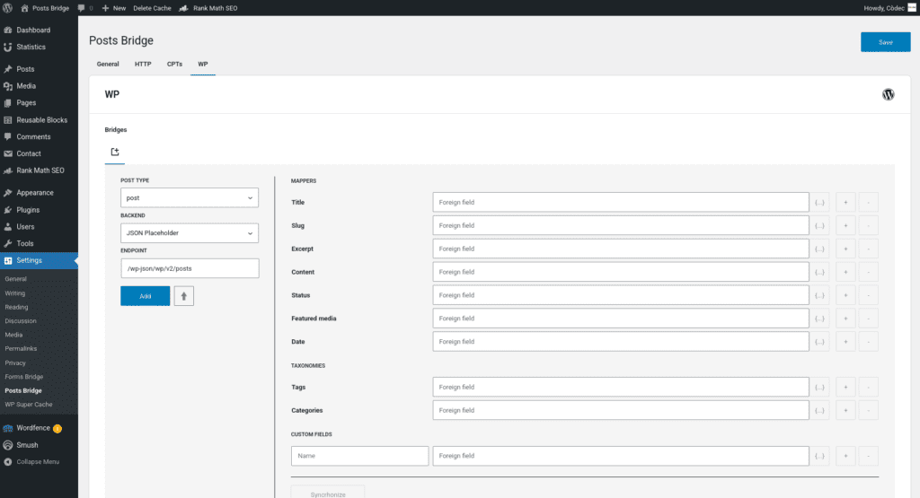 WordPress tab out of the box without bridge configurations.